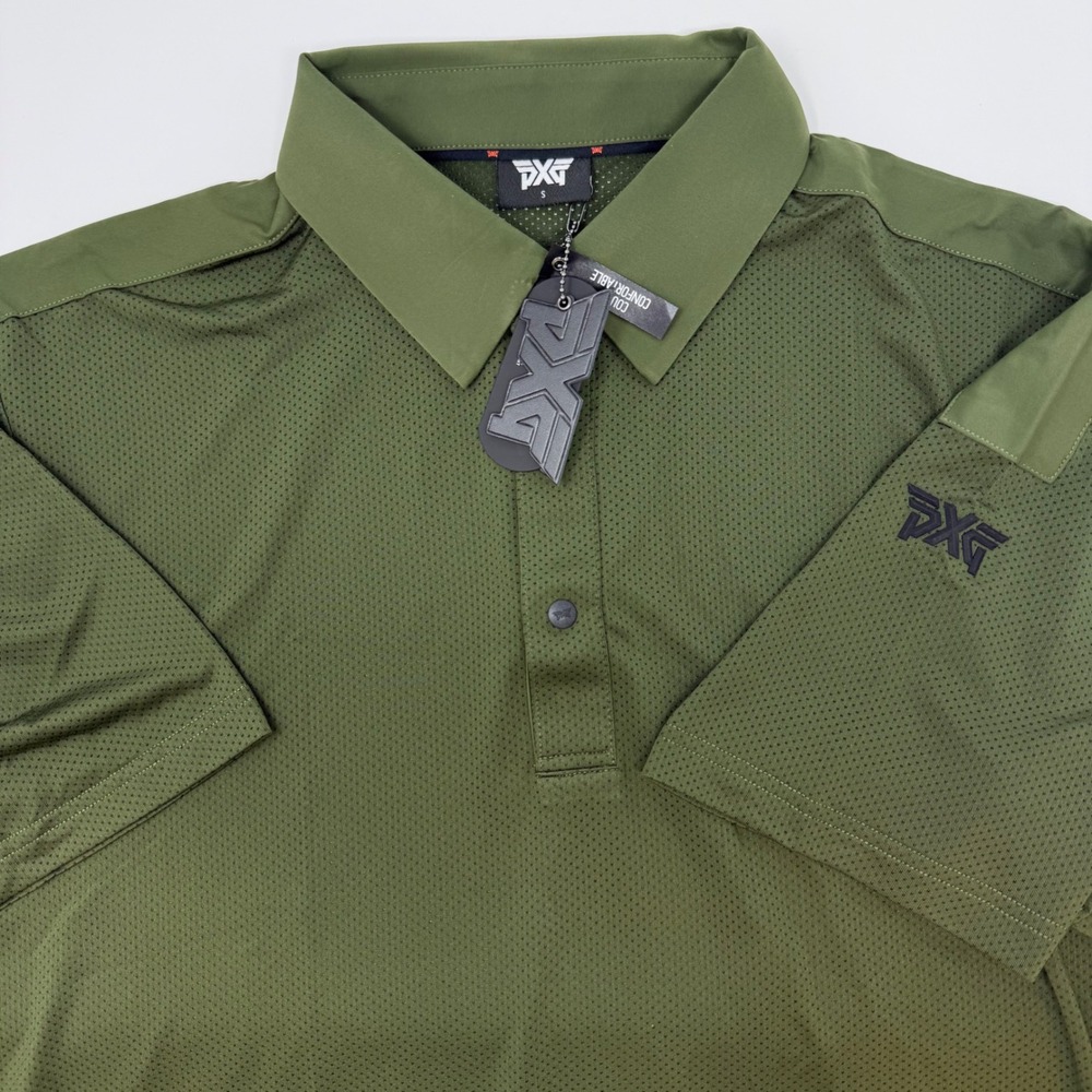 PXG Parsons Xtreme Golf Mens Small Olive Green Perforated Performance‎ Polo NEW